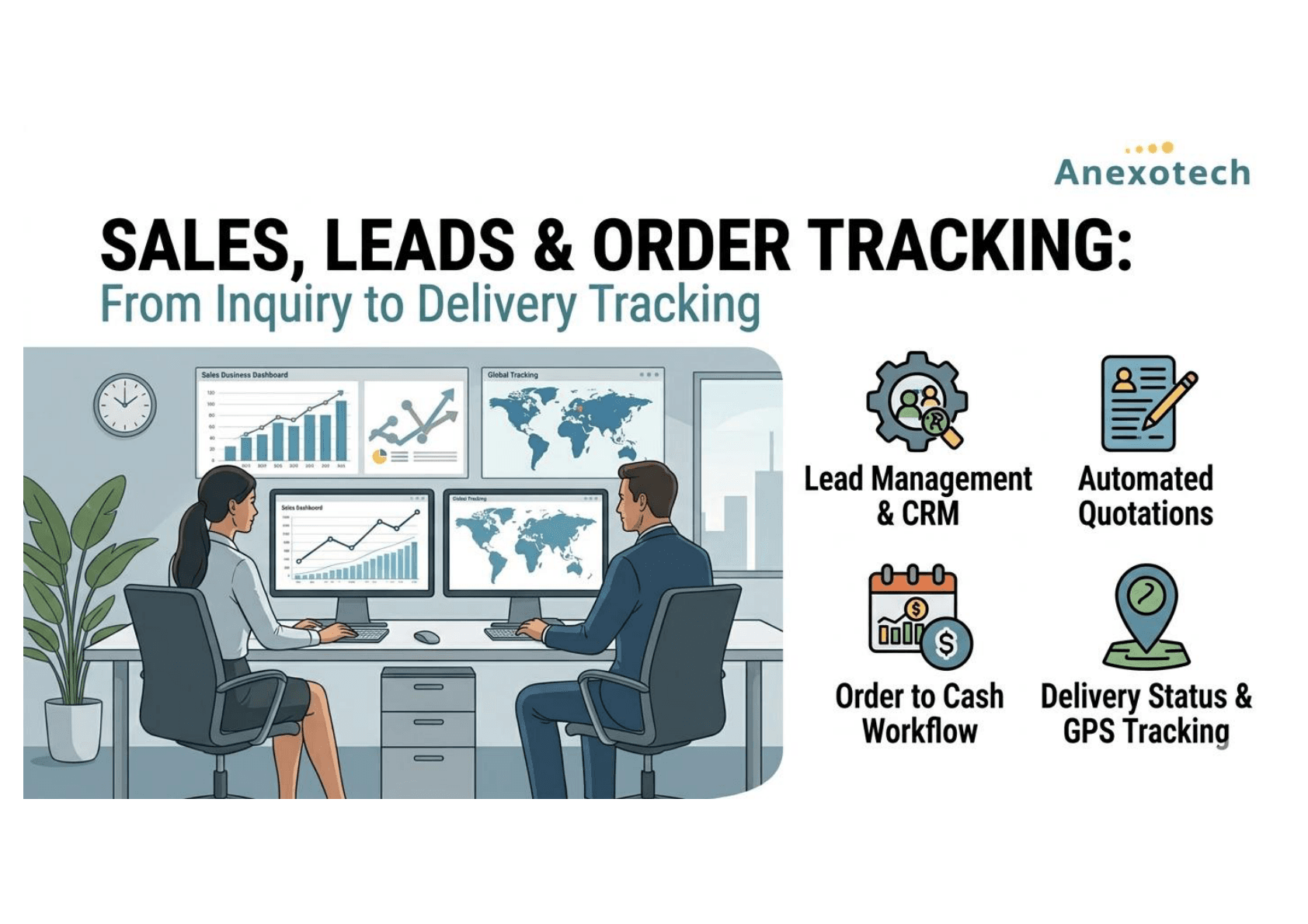 Team working at dashboards for sales pipeline and delivery tracking
